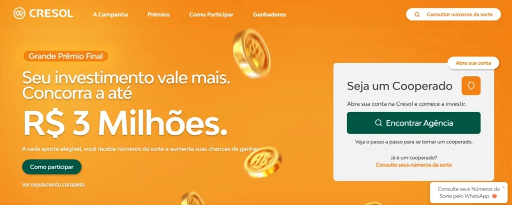 Página da promoção Cooperar é Ganhar, da Cresol
